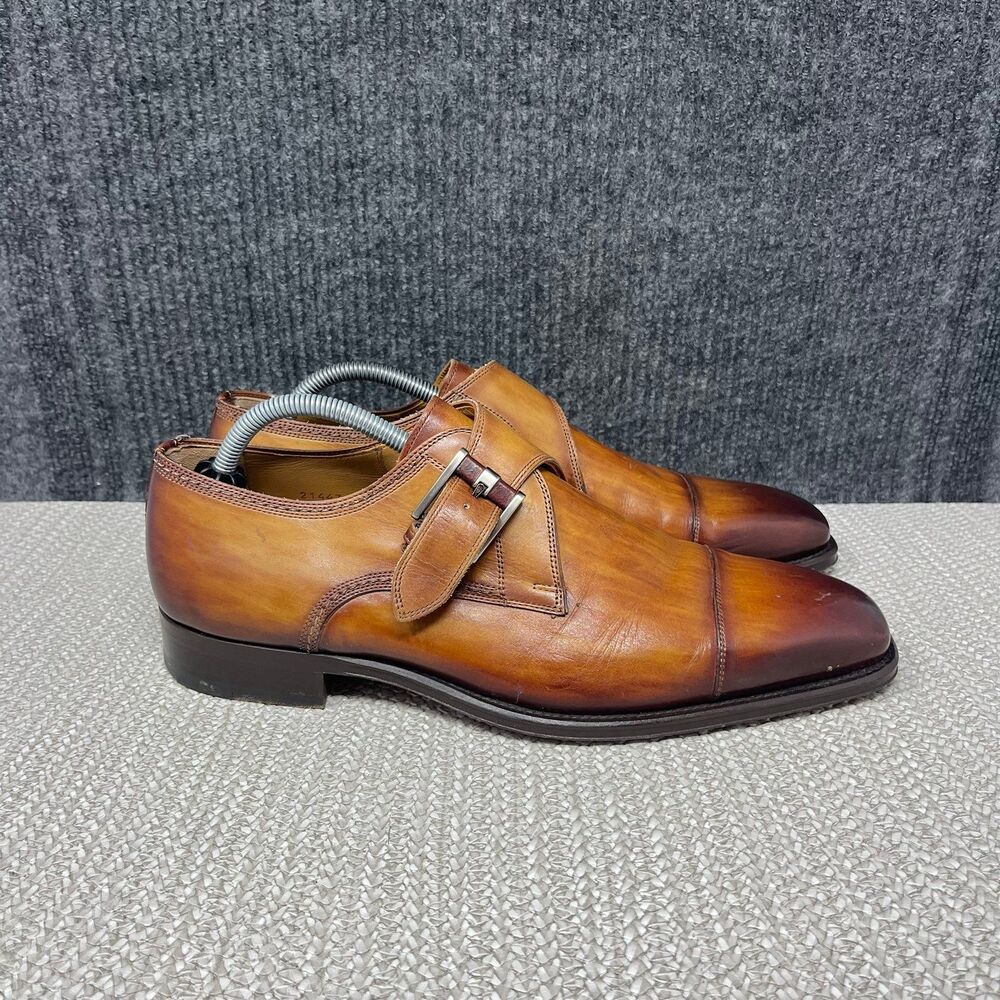 Magnanni Lennon Single Monk Strap Oxfords Dress Shoes Brown Leather Mens 9